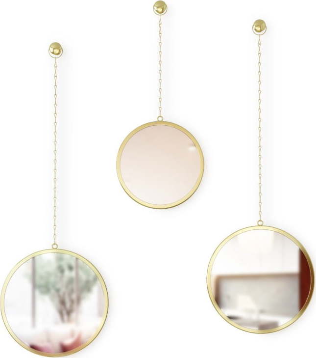 Sada 3 závěsných zrcadel na řetězu ve zlaté barvě Umbra Rondo Umbra