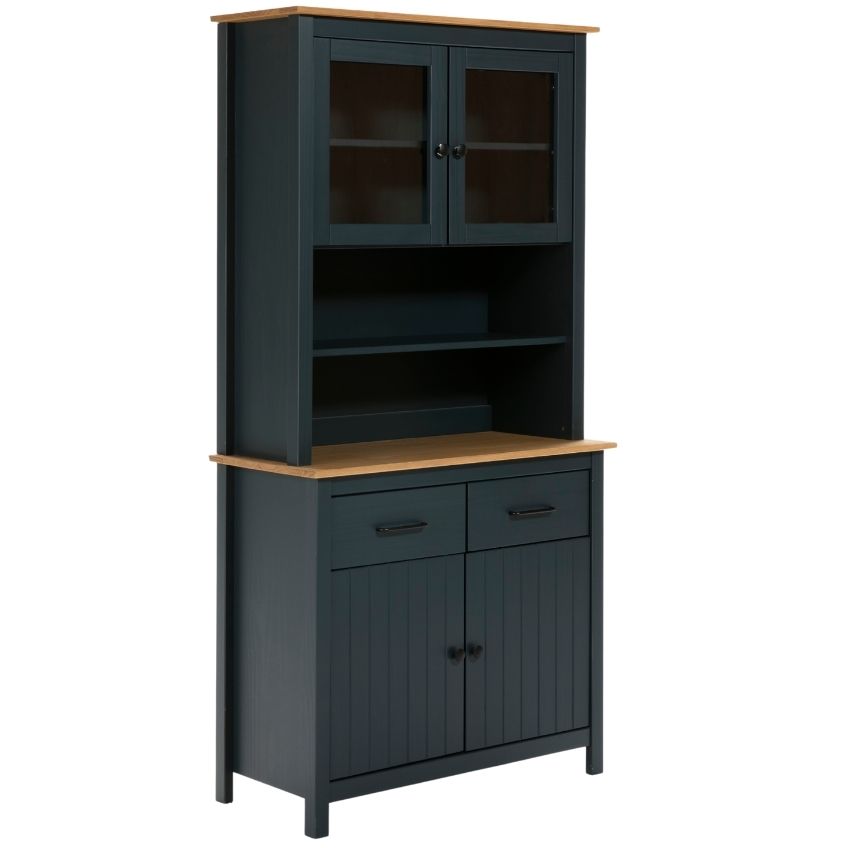 Modro šedá borovicová vitrína Marckeric Miranda 180 x 90 cm Marckeric