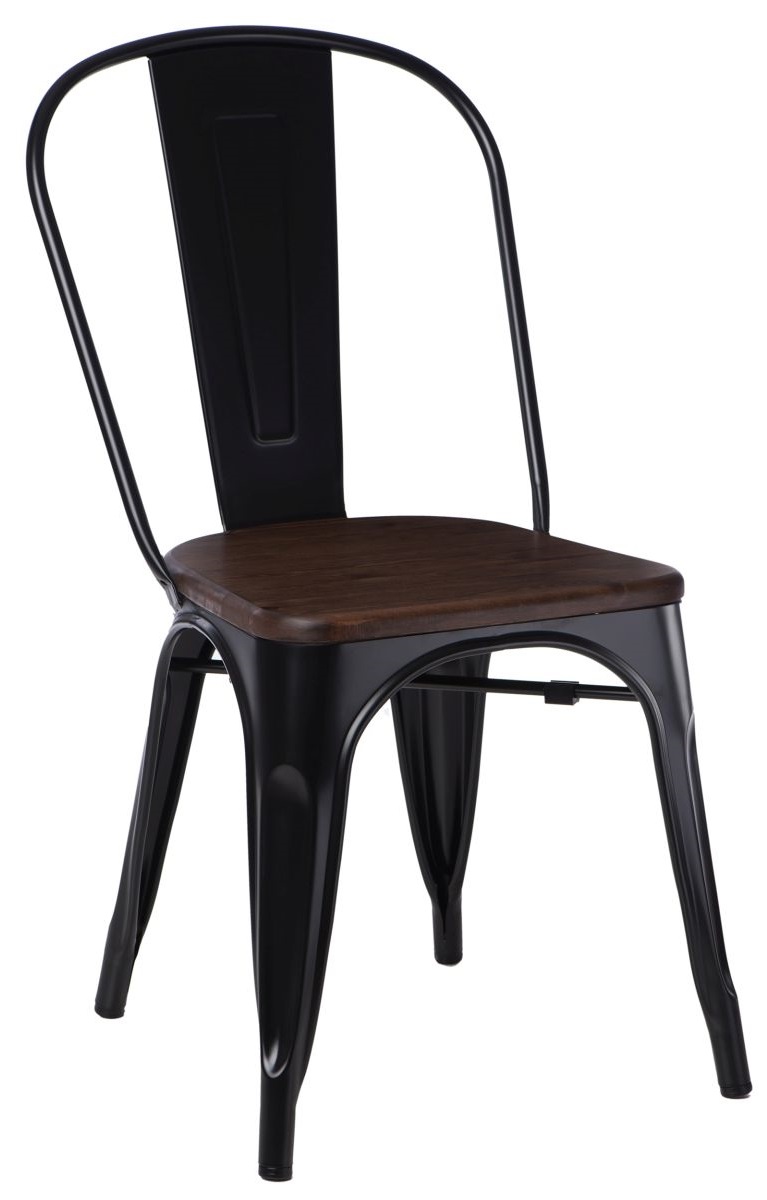Culty Černá kovová jídelní židle Tolix s tmavým borovicovým sedákem Culty