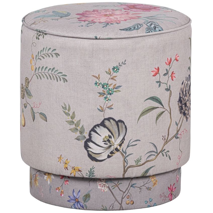 Hoorns Béžový sametový taburet Pip Fleur 40 cm Hoorns