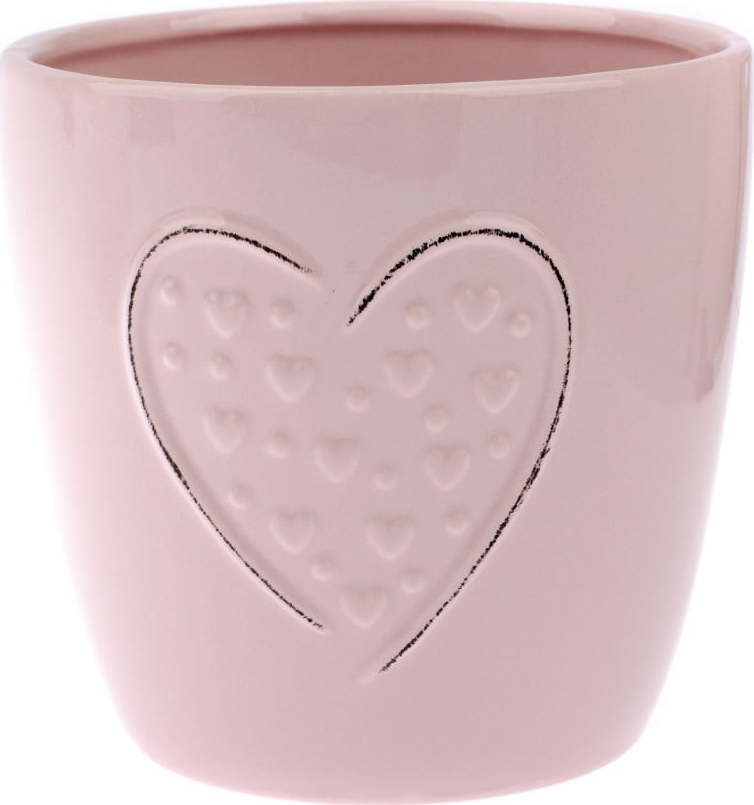 Růžový keramický květináč Dakls Hearts Dots