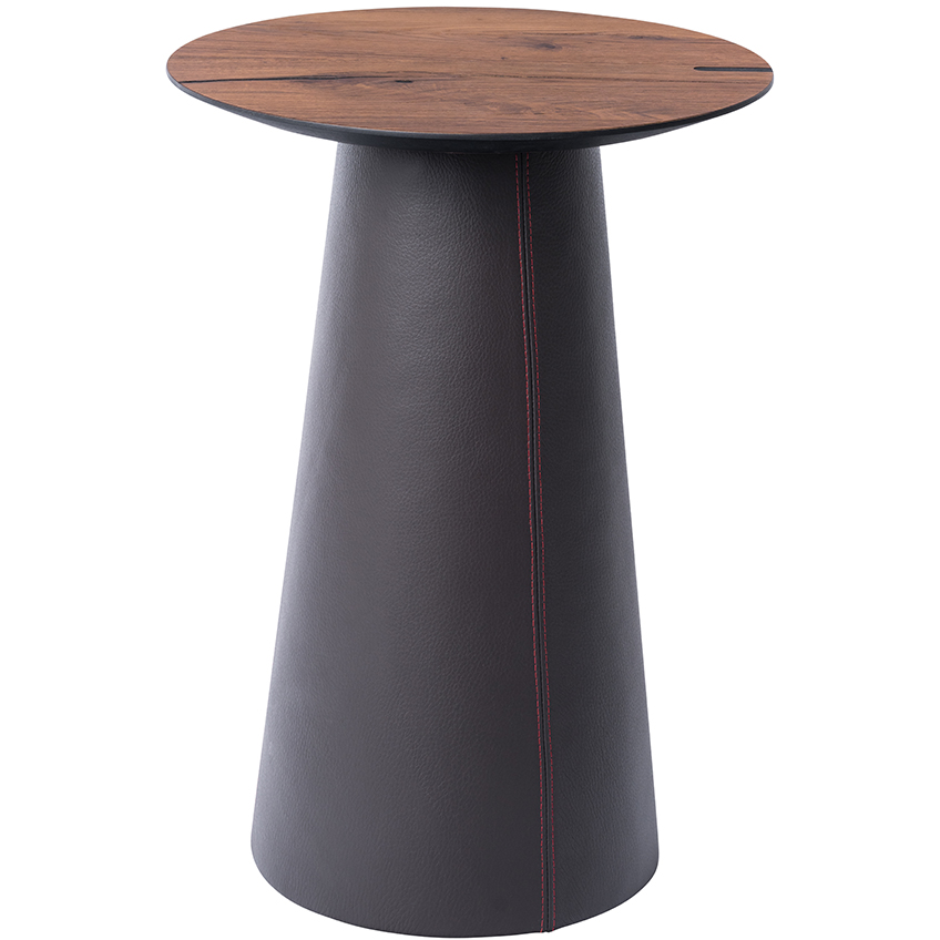 Hnědý dubový odkládací stolek Marco Barotti 45 cm s koženou podnoží Marco Barotti