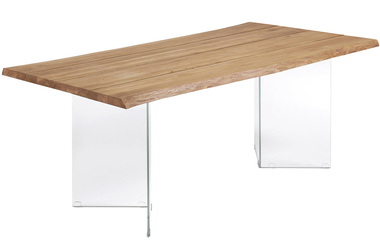 Dubový jídelní stůl Kave Home Lotty 180 x 100 cm se skleněnou podnoží Kave Home
