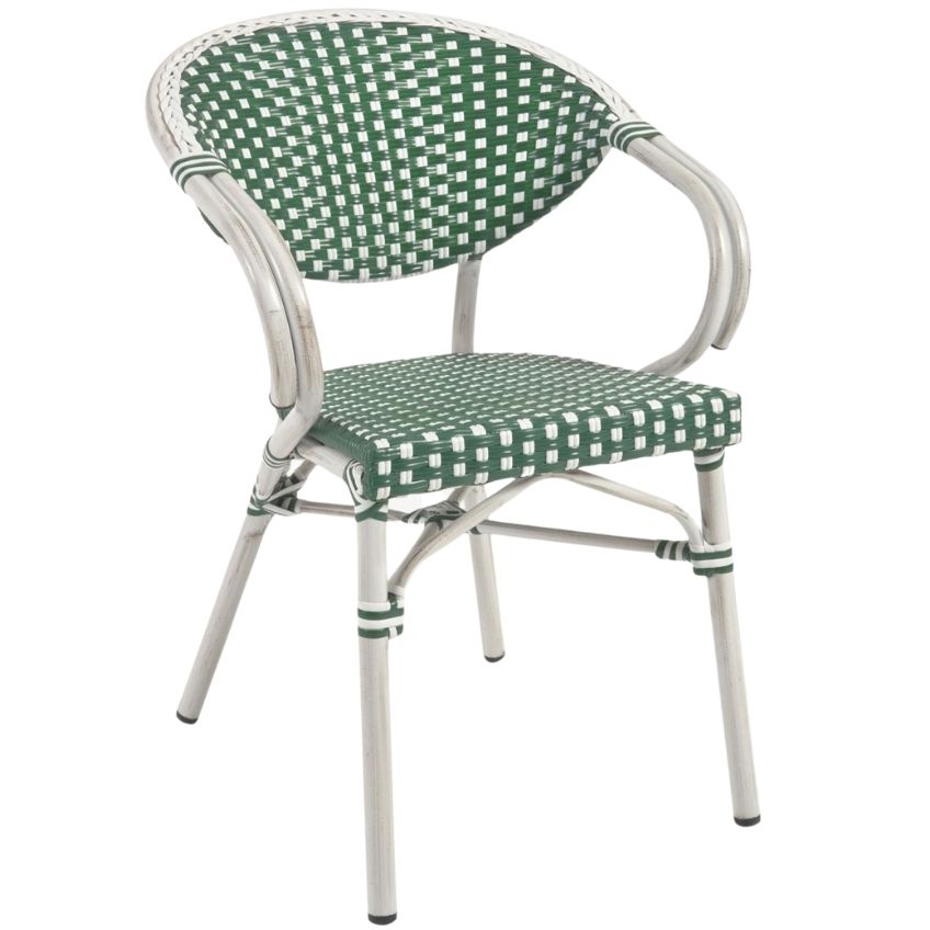 Zeleno bílá zahradní židle z umělého ratanu Kave Home Marilyn s područkami Kave Home