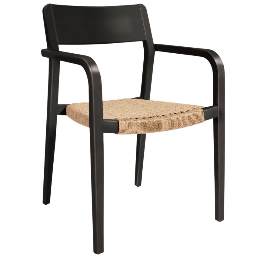 Černá akátová jídelní židle Kave Home Better s béžovým proplétaným  sedákem Kave Home