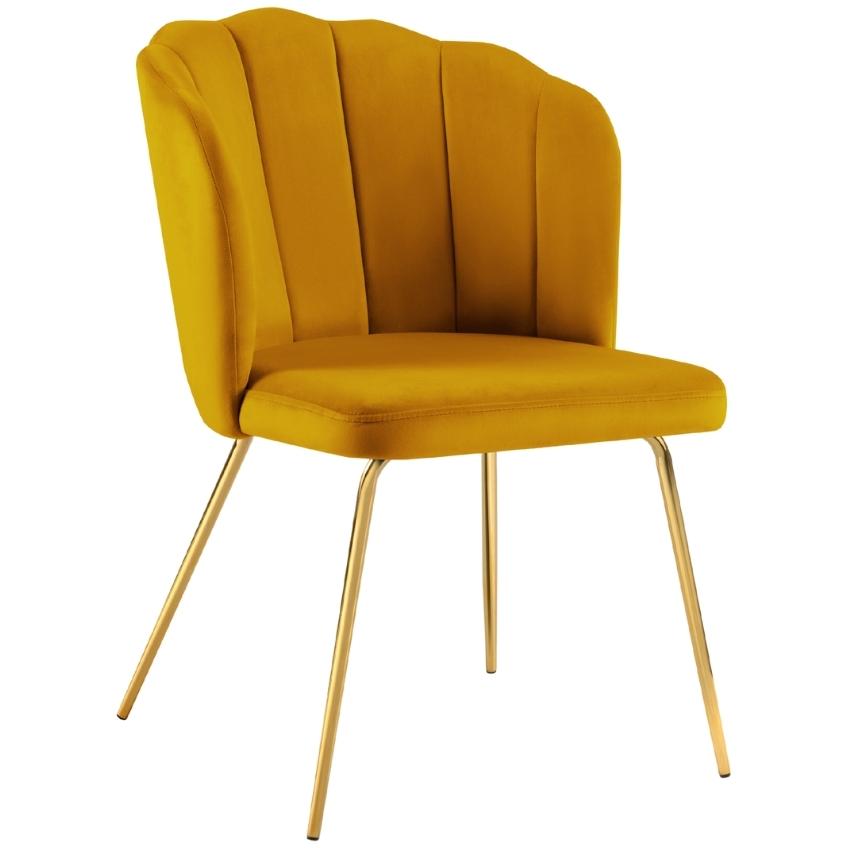 Hořčicově žlutá sametová jídelní židle MICADONI SIDRA Micadoni