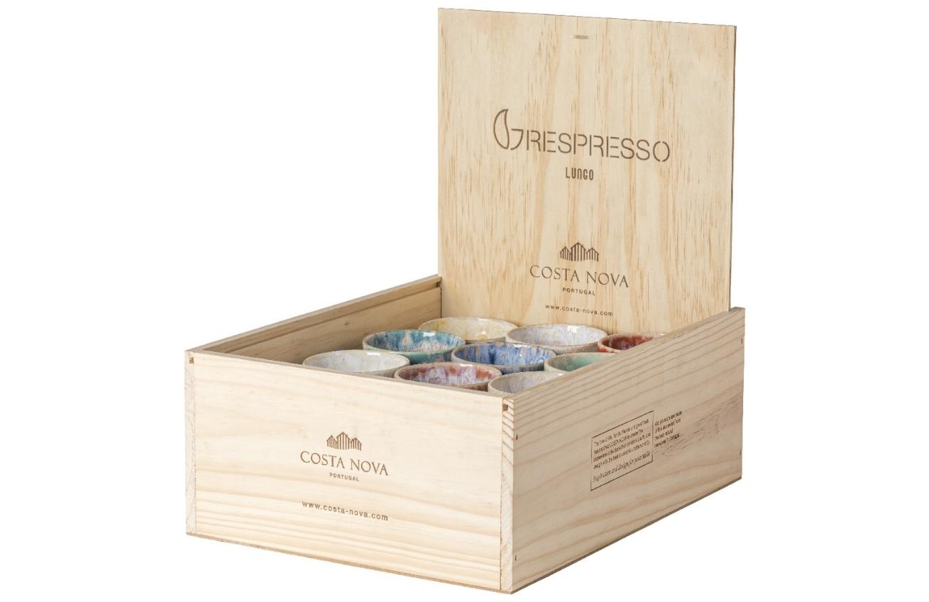 Dřevěný box s barevnými šálky na lungo COSTA NOVA GRESPRESSO 0