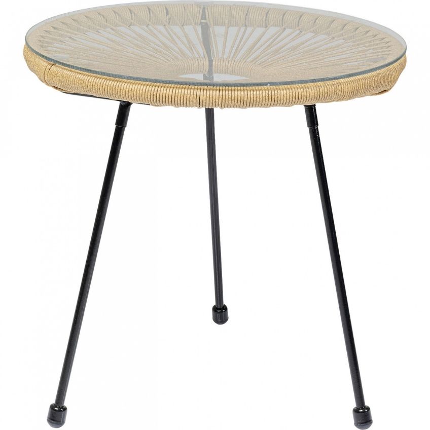 Kare Design Skleněný zahradní odkládací stolek Acapulco s béžovým výpletem Kare Design