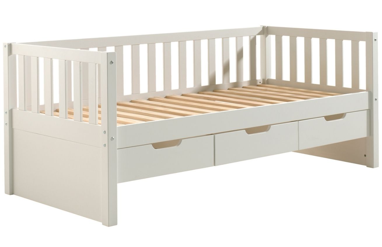 Bílá borovicová postel Vipack Fritz 90 x 200 cm se zásuvkami Vipack