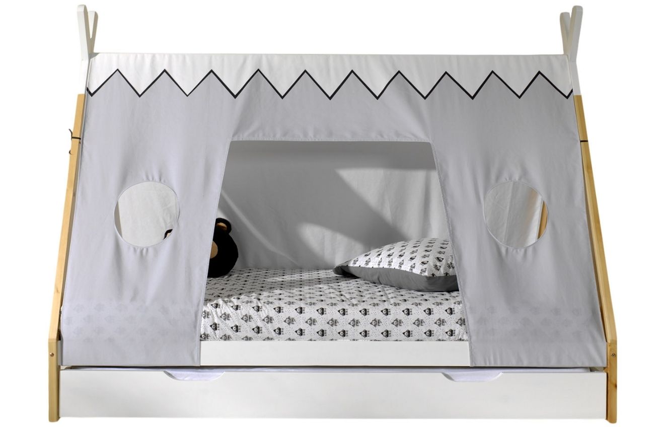 Bílá borovicová postel Vipack Tipi 90 x 200 cm se zástěnou a bílou zásuvkou Vipack