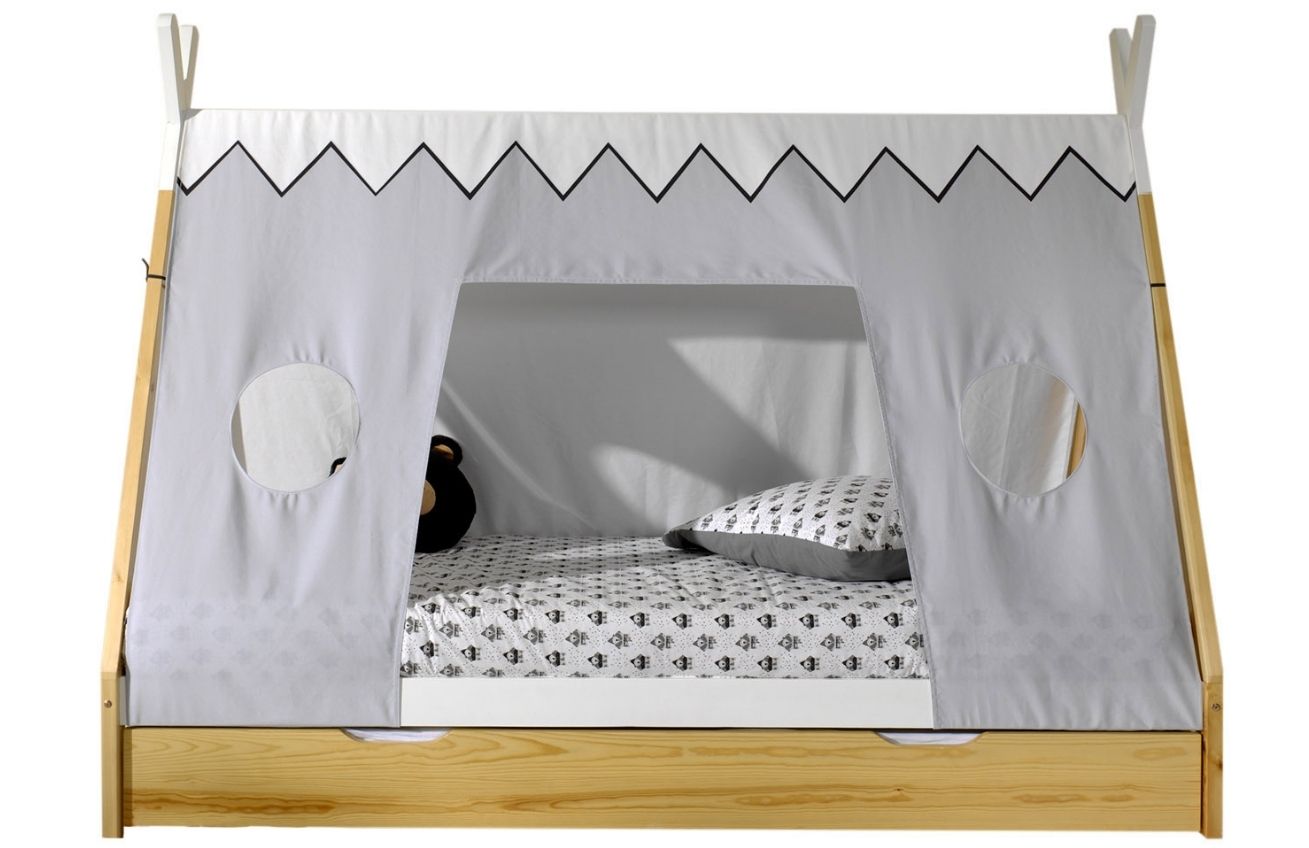 Borovicová postel Vipack Tipi 90 x 200 cm se zástěnou a přírodní zásuvkou Vipack