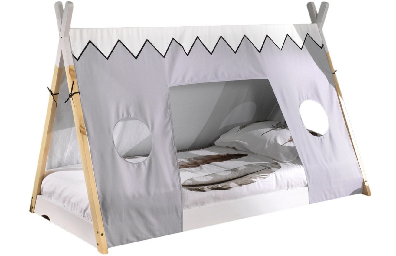 Bílá borovicová postel Vipack Tipi 90 x 200 cm se zástěnou Vipack