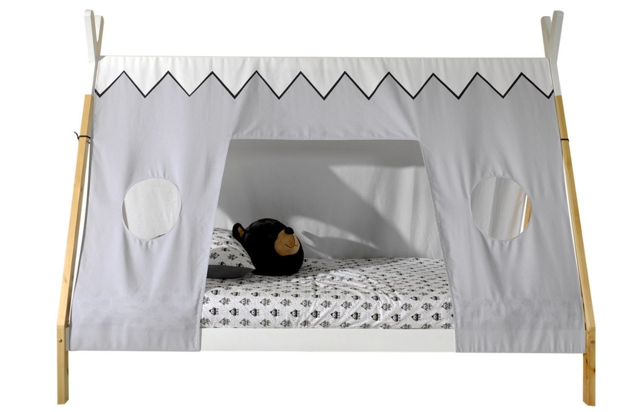 Borovicová postel Vipack Tipi 90 x 200 cm se zástěnou a vyšší podnoží Vipack