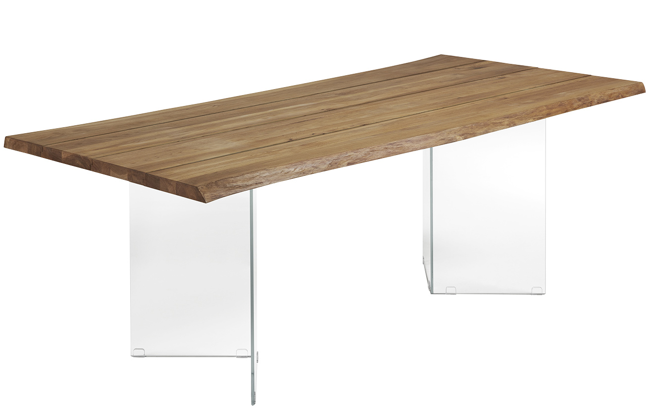 Dubový jídelní stůl Kave Home Lotty 220 x 100 cm se skleněnou podnoží Kave Home