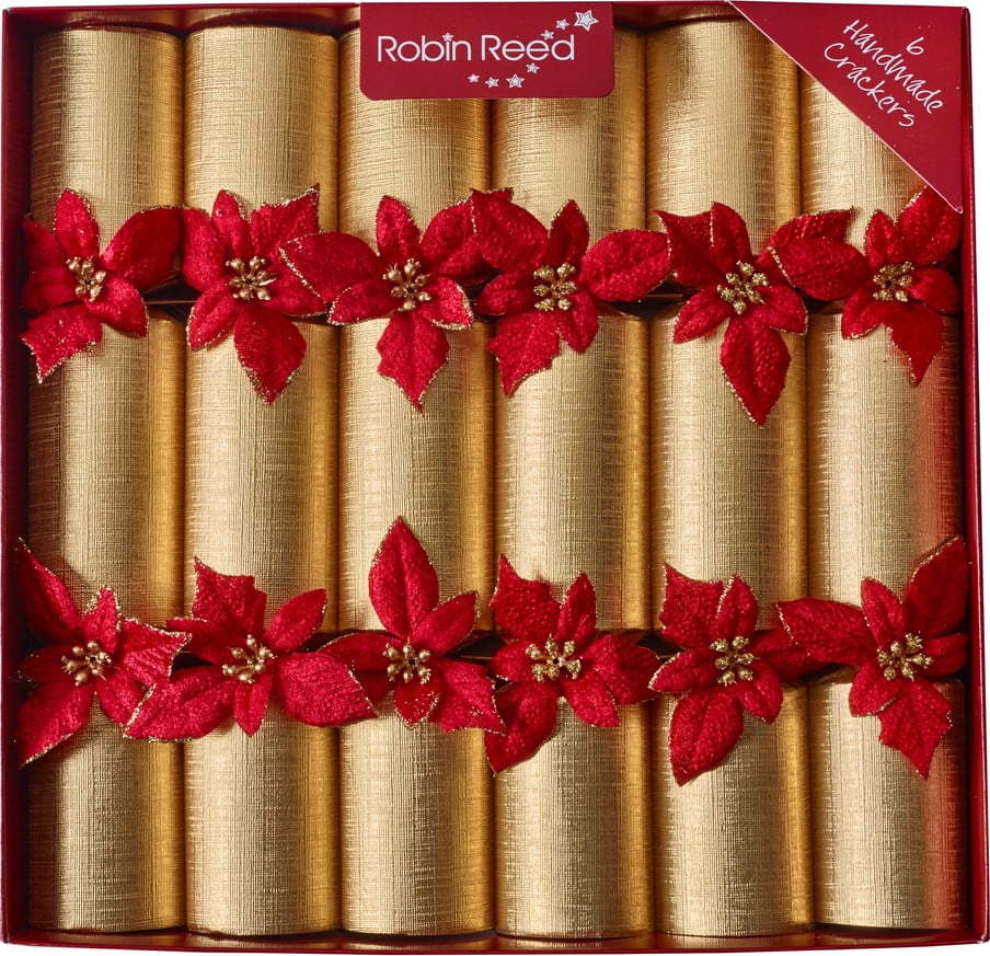 Sada 6 vánočních crackerů Robin Reed Glitter Poinsettia Robin Reed