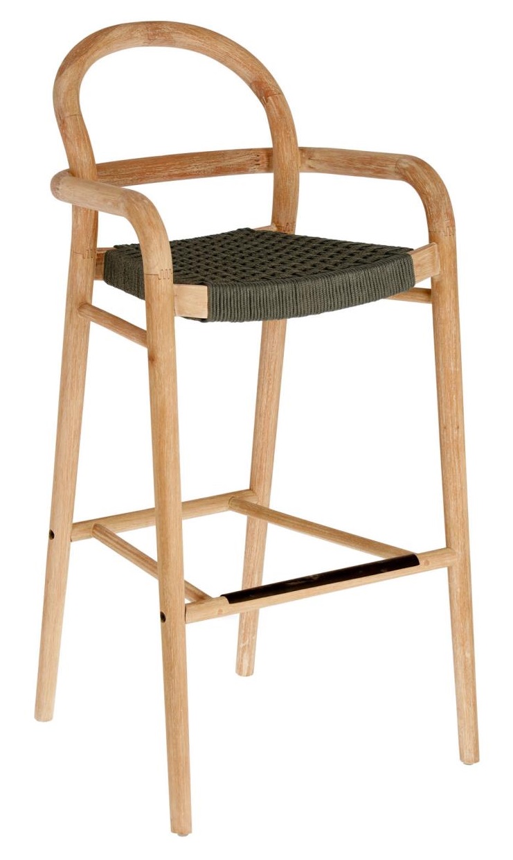 Dřevěná barová židle Kave Home Sheryl 79 cm se zeleným výpletem Kave Home