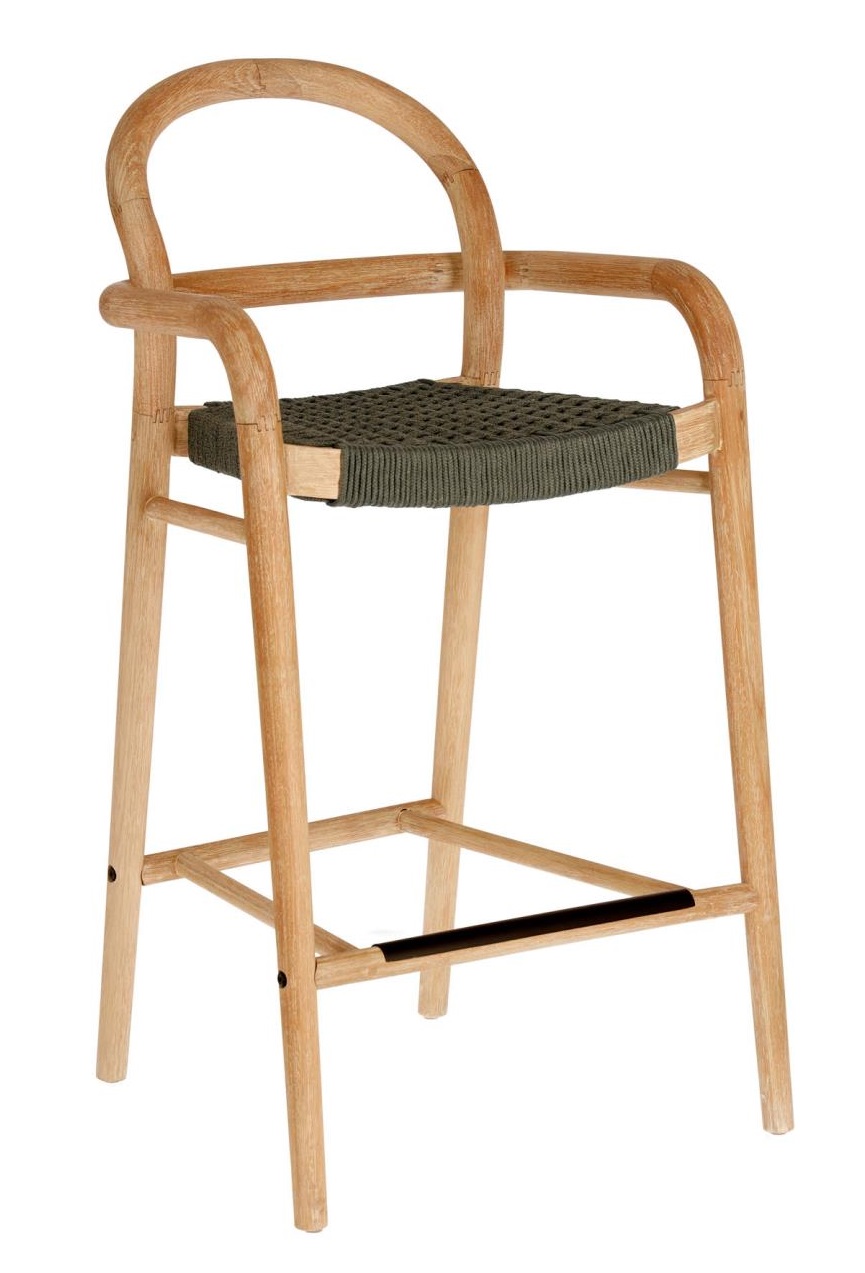 Dřevěná barová židle Kave Home Sheryl 69 cm se zeleným výpletem Kave Home