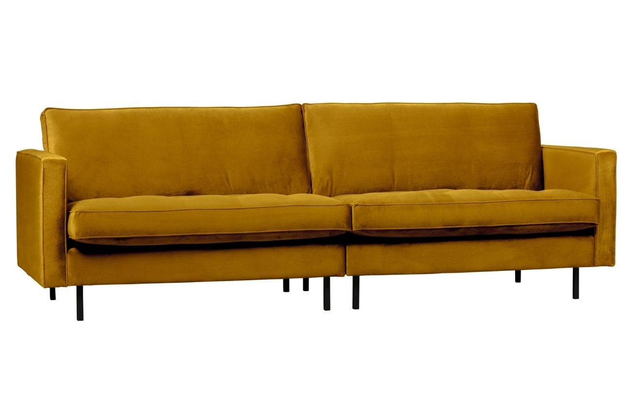Hoorns Okrově žlutá sametová třímístná pohovka Raden 275 cm s prošíváním Hoorns