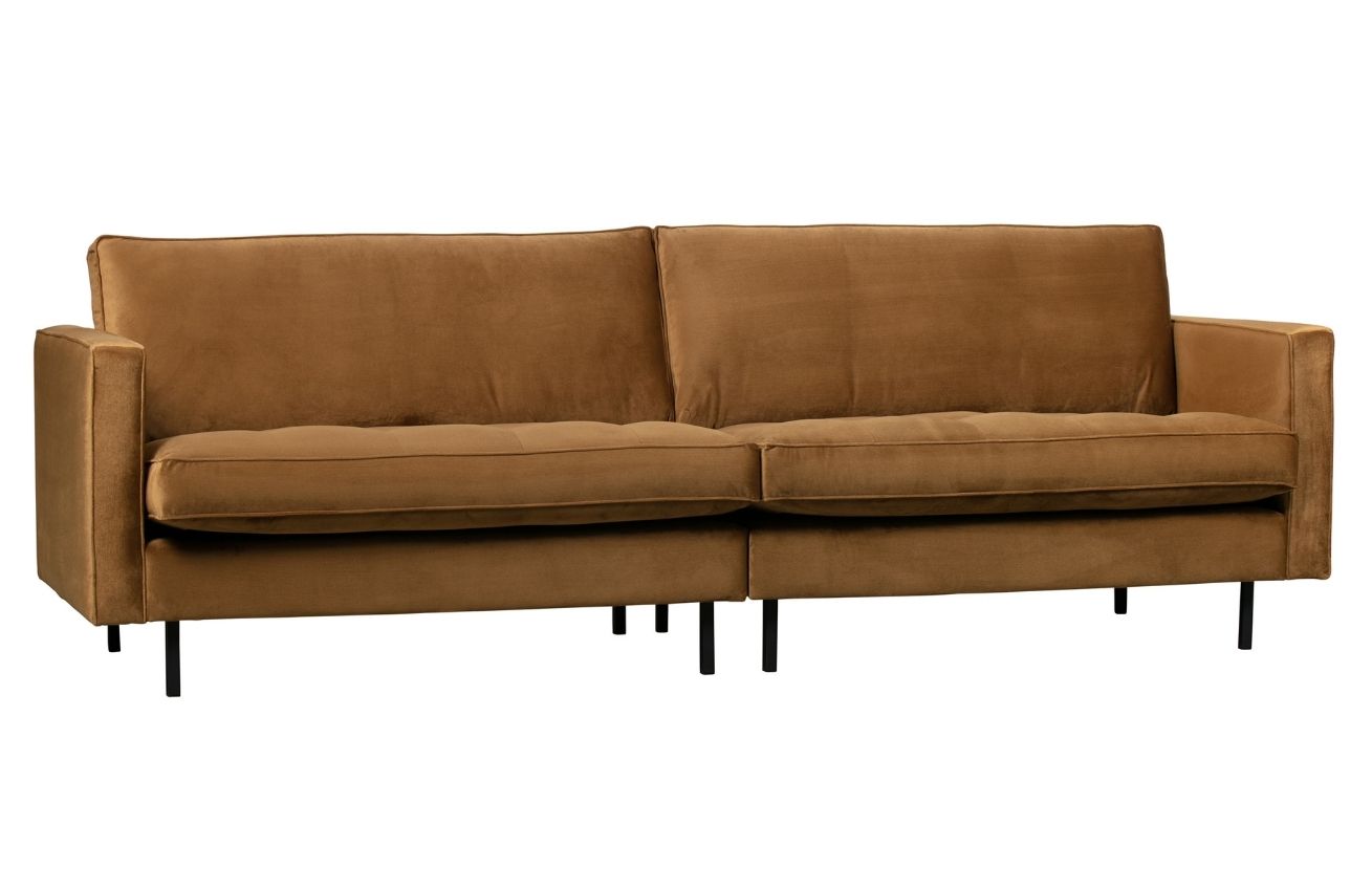 Hoorns Světle hnědá sametová třímístná pohovka Raden 275 cm s prošíváním Hoorns