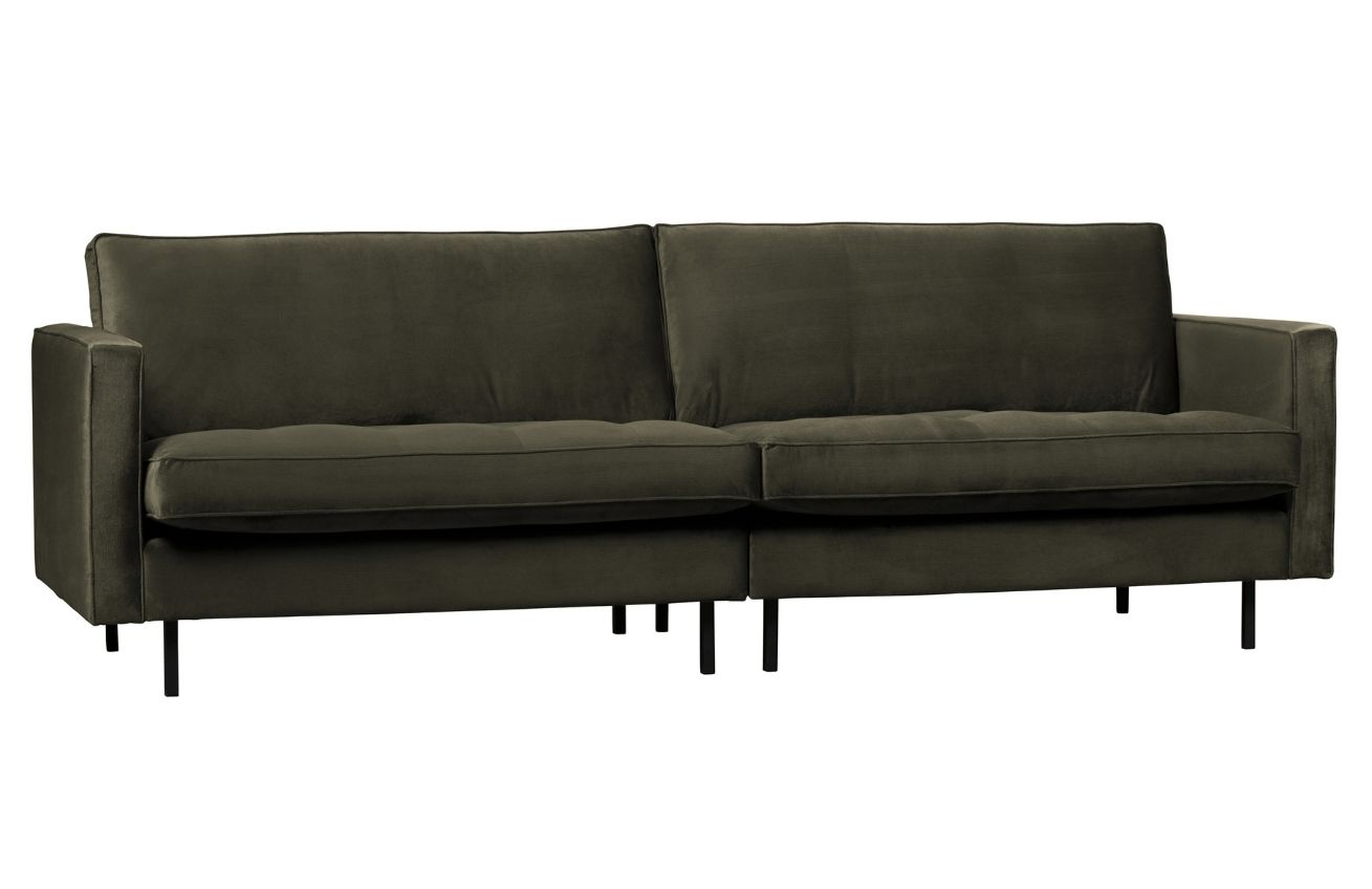 Hoorns Tmavě zelená sametová třímístná pohovka Raden 275 cm s prošíváním Hoorns