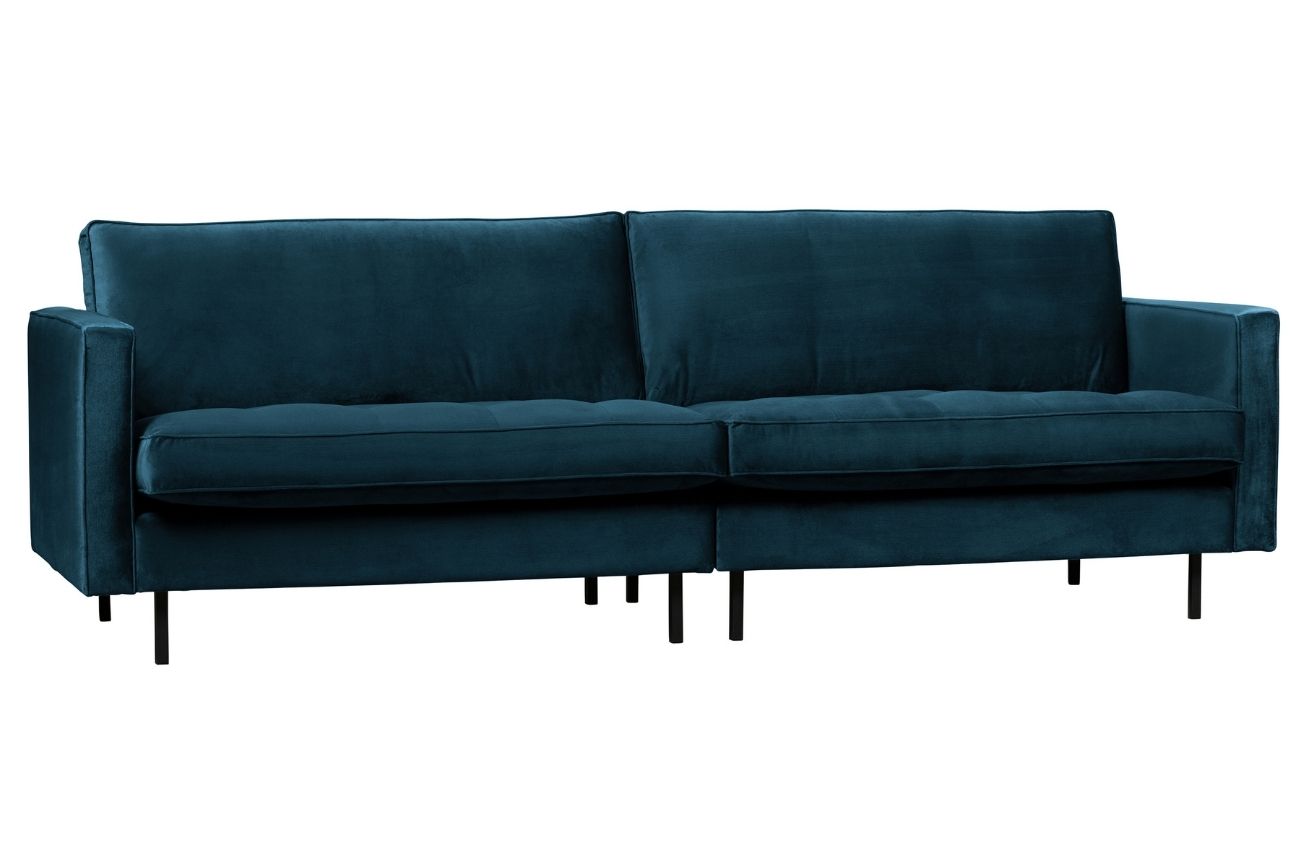 Hoorns Modrá sametová třímístná pohovka Raden 275 cm s prošíváním Hoorns