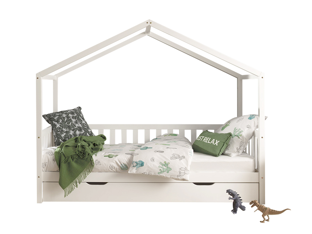 Bílá borovicová dětská postel se zásuvkou Vipack Dallas 90 x 200 cm Vipack