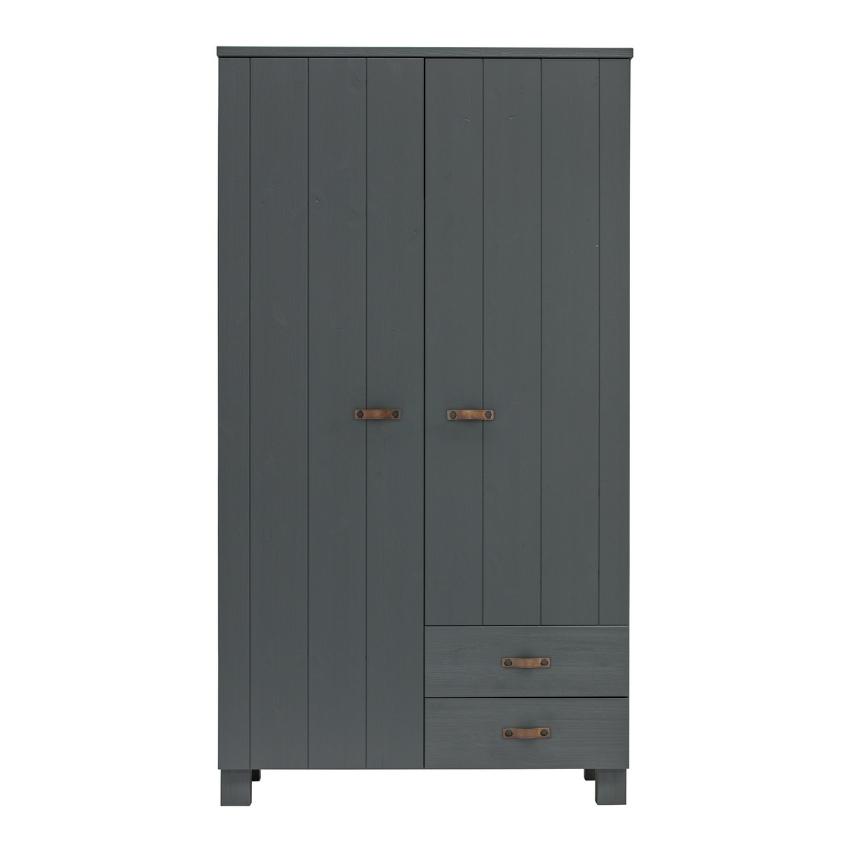 Hoorns Ocelově šedá borovicová šatní skříň se zásuvkami Koben 202 x 111 cm II. Hoorns