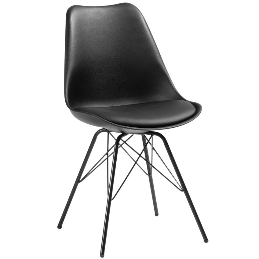 Černá koženková jídelní židle Kave Home Ralf s kovovou podnoží Kave Home
