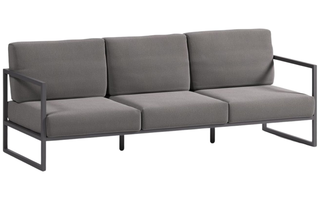 Tmavě šedá látková zahradní pohovka Kave Home Comova 225 cm s černou podnoží Kave Home