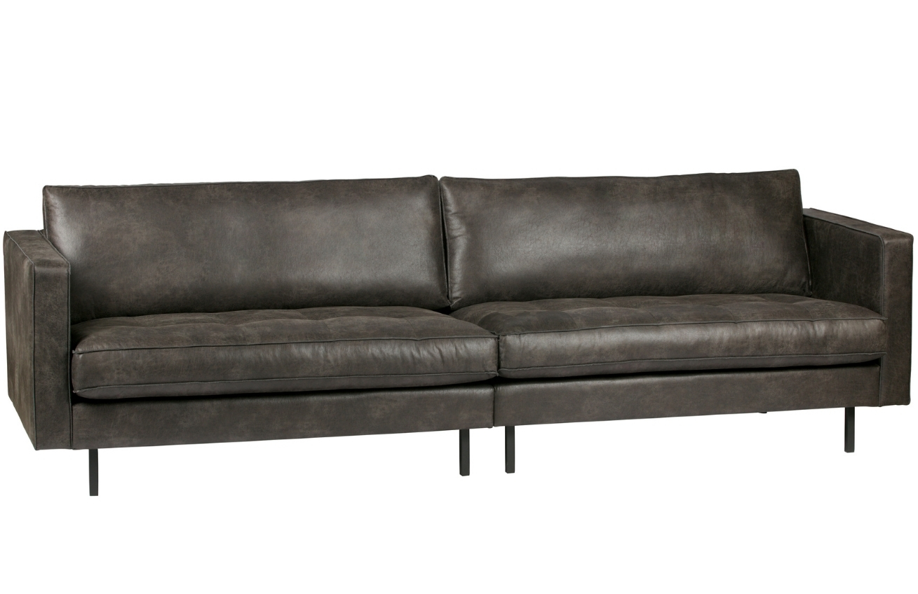 Hoorns Černá koženková třímístná pohovka Raden 275 cm s prošíváním Hoorns