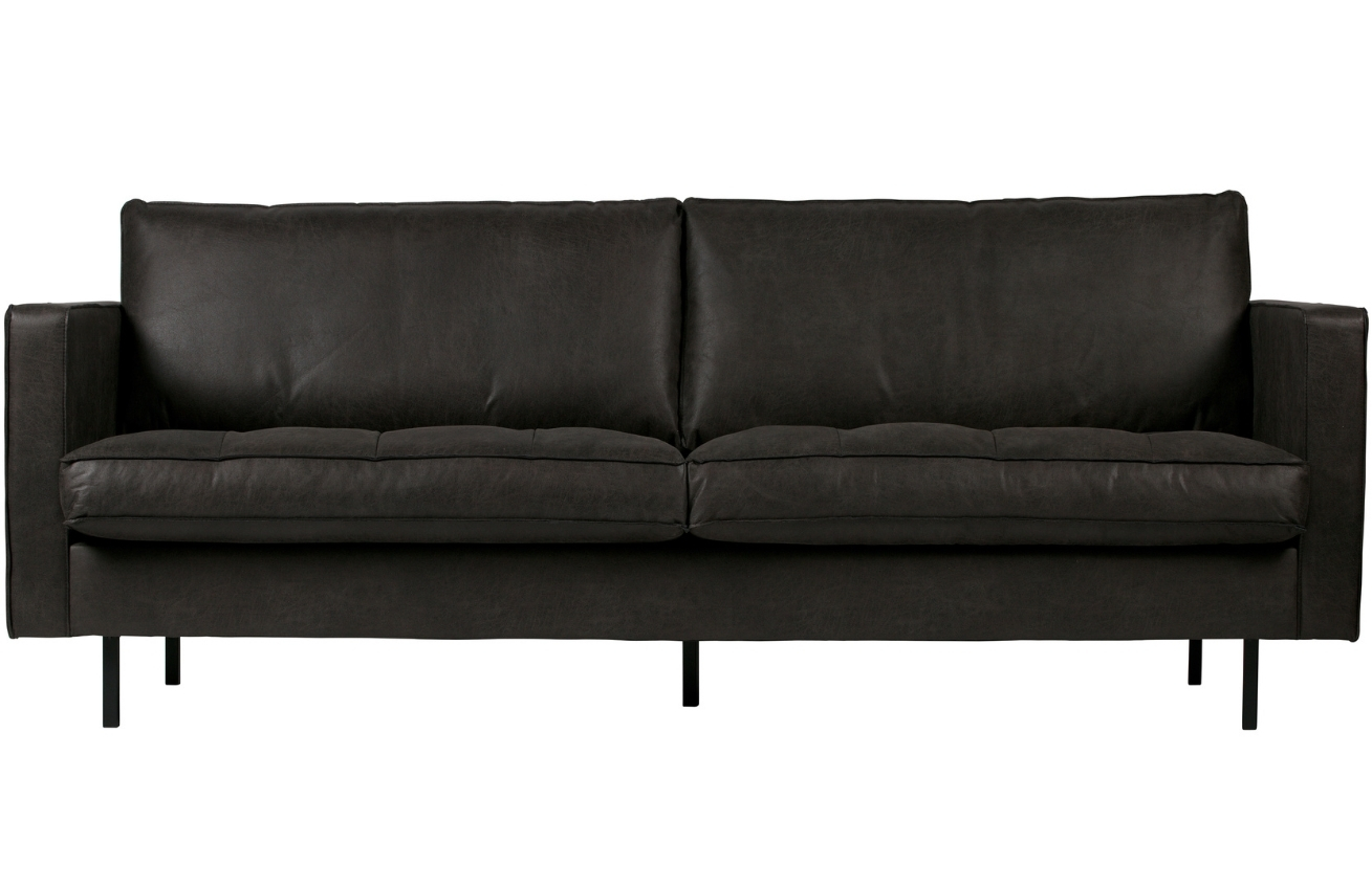 Hoorns Černá koženková dvoumístná pohovka Raden 230 cm s prošíváním Hoorns