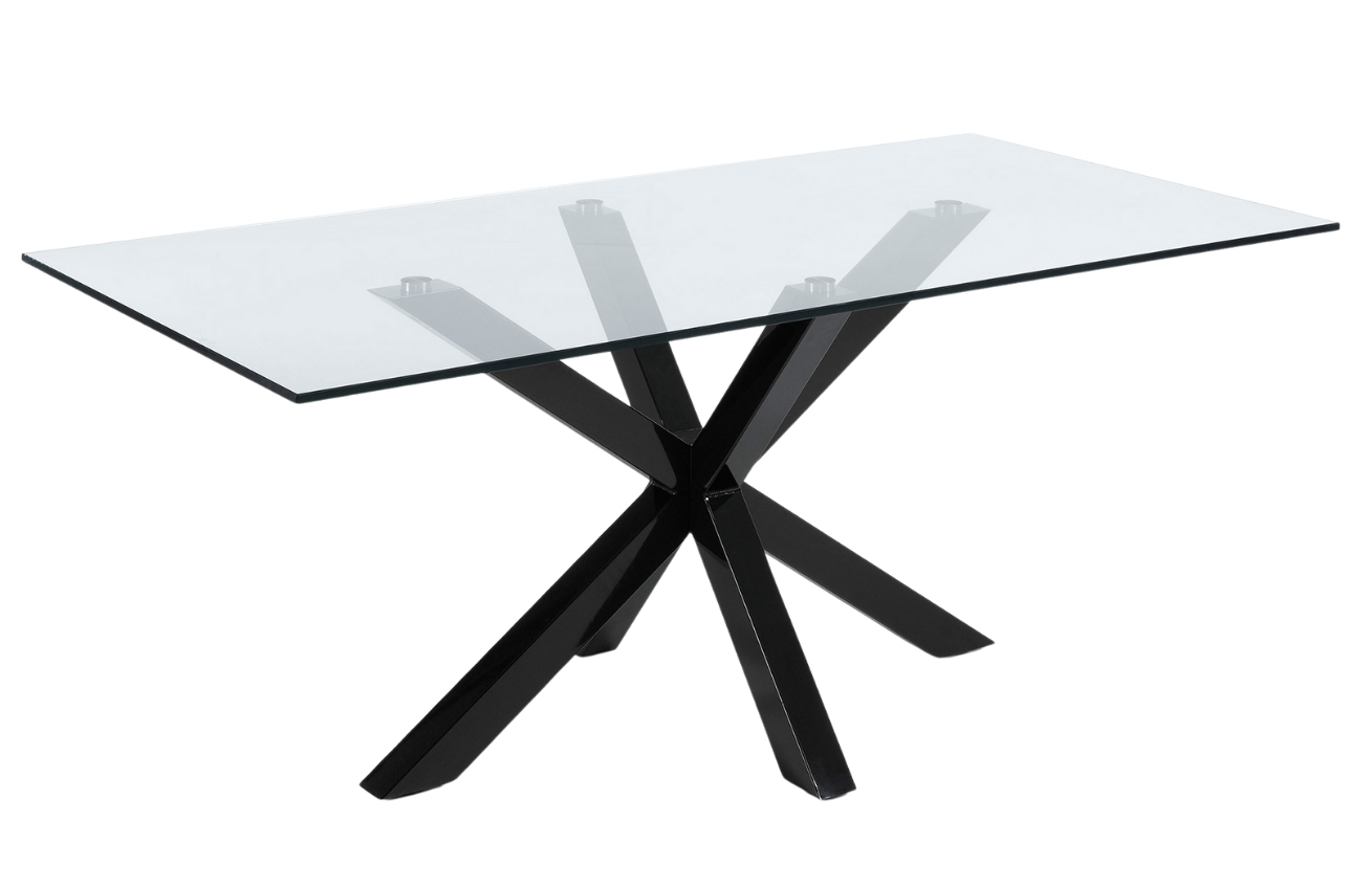 Skleněný jídelní stůl Kave Home Argo 200 x 100 cm s černou kovovou podnoží Kave Home
