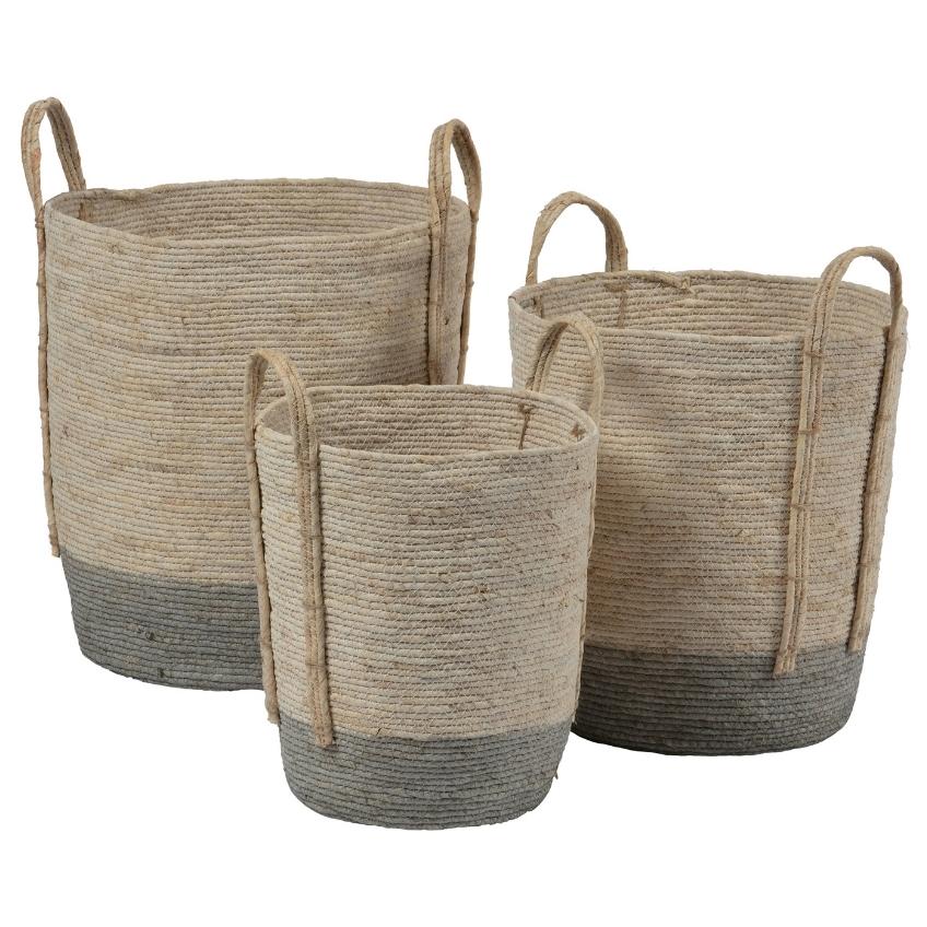 Hoorns Set tří přírodních košů z tkaných kukuřičných listů Jethro 34 / 39 / 44 cm Hoorns