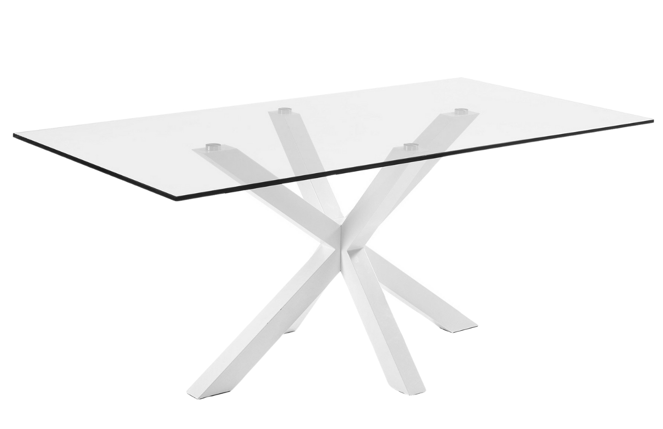 Skleněný jídelní stůl Kave Home Argo 200 x 100 cm s bílou kovovou podnoží Kave Home