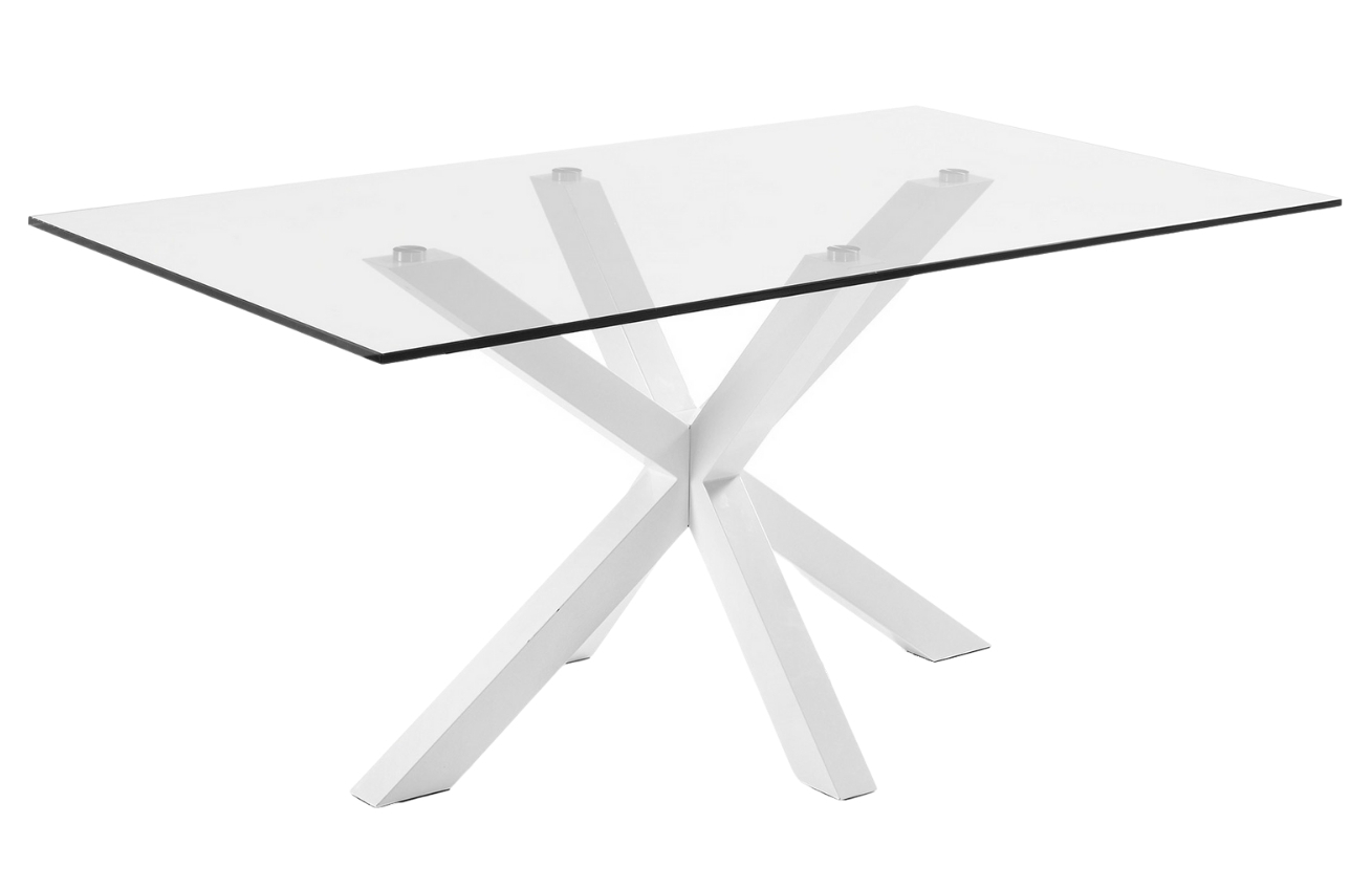 Skleněný jídelní stůl Kave Home Argo 180 x 100 cm s bílou kovovou podnoží Kave Home
