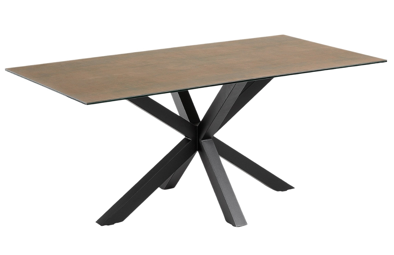 Hnědý keramický jídelní stůl Kave Home Argo 200 x 100 cm s černou kovovou podnoží Kave Home