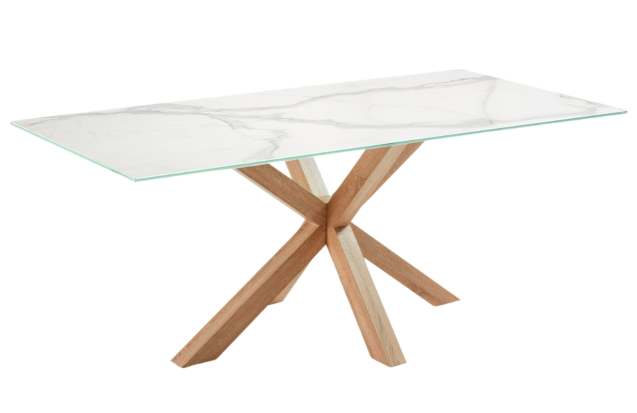 Bílý keramický jídelní stůl Kave Home Argo 200 x 100 cm s přírodní kovovou podnoží Kave Home
