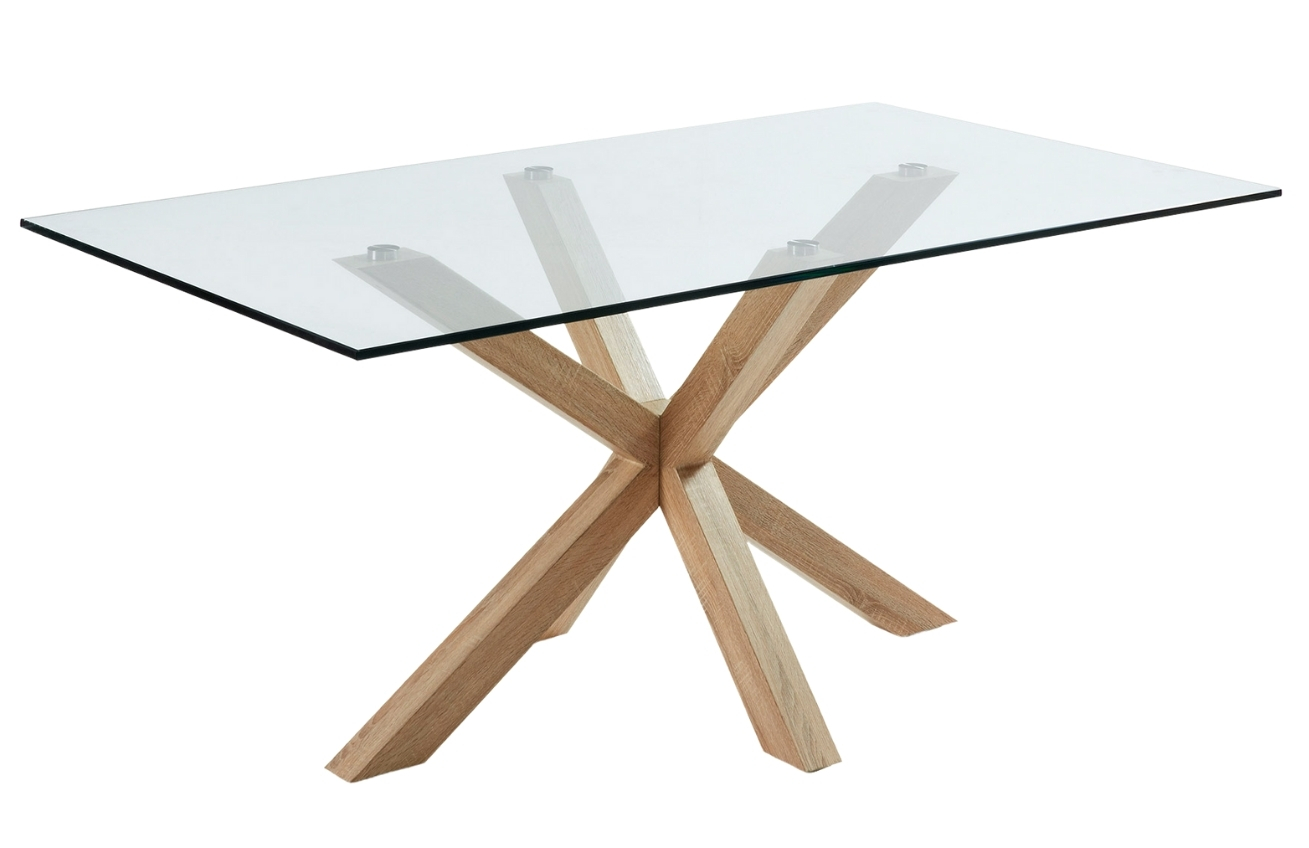 Skleněný jídelní stůl Kave Home Argo 180 x 100 cm s přírodní kovovou podnoží Kave Home