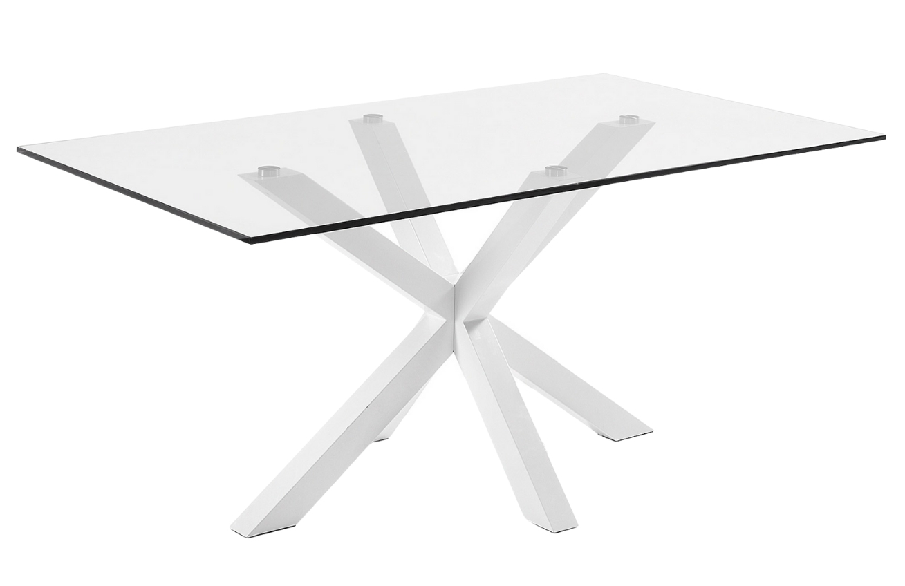 Skleněný jídelní stůl Kave Home Argo 160 x 90 cm s bílou kovovou podnoží Kave Home