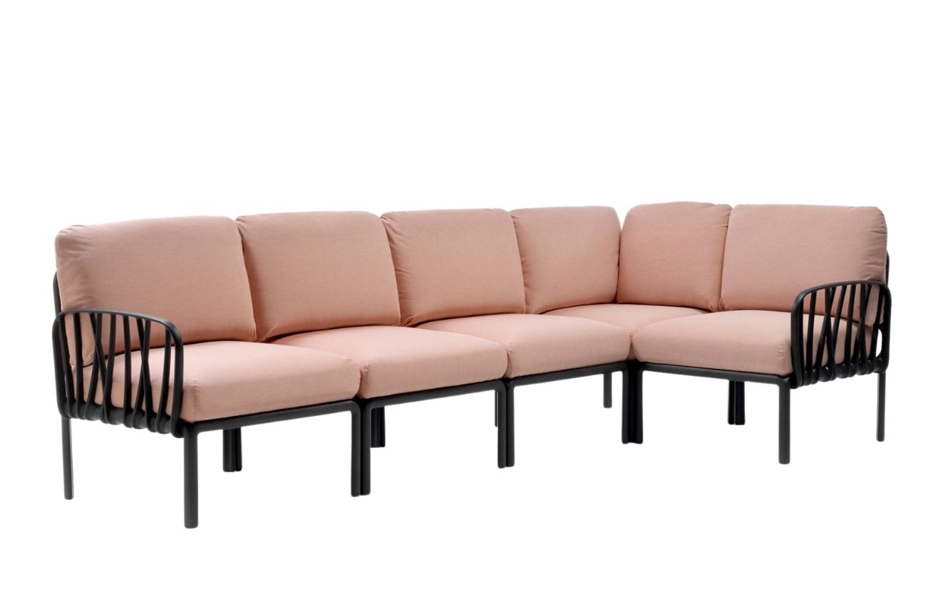Nardi Růžová látková zahradní rohová pohovka Komodo s tmavě šedou podnoží 294 cm Nardi