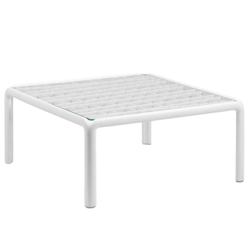 Nardi Bílý plastový zahradní konferenční stolek Komodo Tavolino Vetro 70 x 70 cm Nardi