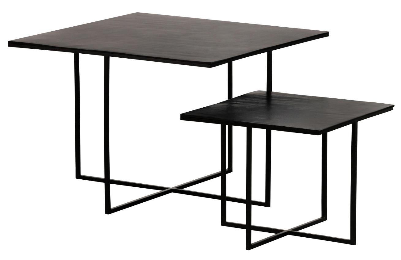 Hoorns Set dvou tmavě hnědých kovových odkládacích stolků Huet 44 x 44 / 71 x 71 cm Hoorns
