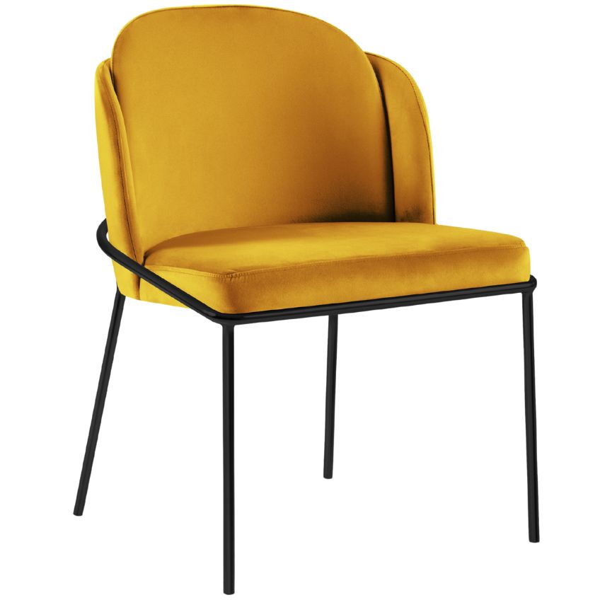 Žlutá sametová jídelní židle MICADONI LIMMEN Micadoni