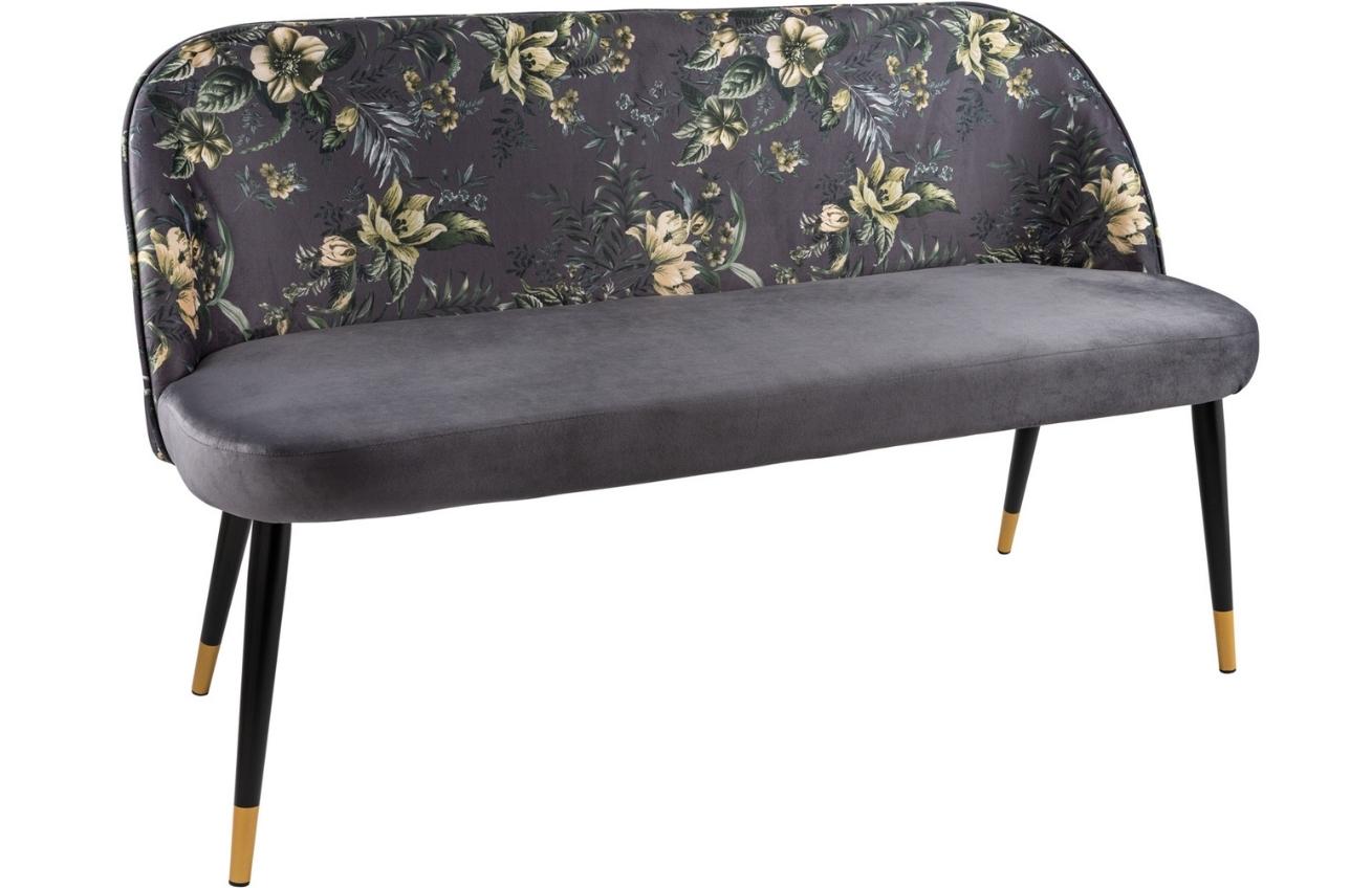 Moebel Living Černá sametová jídelní lavice Viola 127 cm s květinovým potiskem Moebel Living