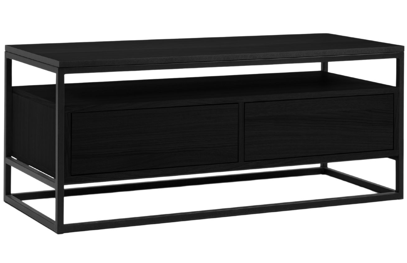 Černý dubový TV stolek MICADONI VELD 185 x 45 cm Micadoni