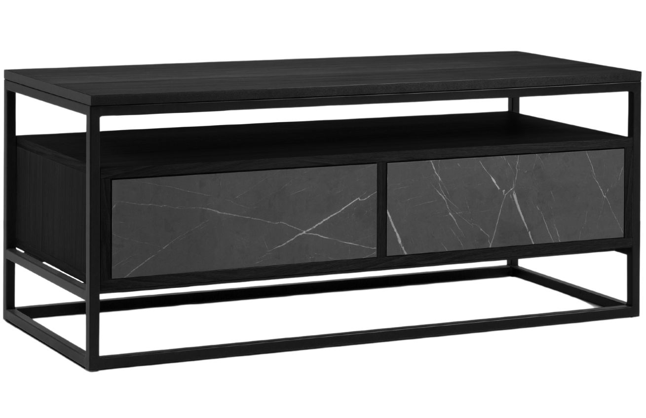 Černý TV stolek s mramorovým dekorem MICADONI VELD 185 x 45 cm Micadoni