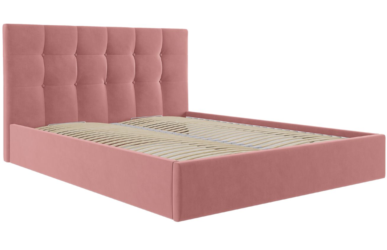 Růžová sametová dvoulůžková postel MICADONI Phaedra 140 x 200 cm Micadoni