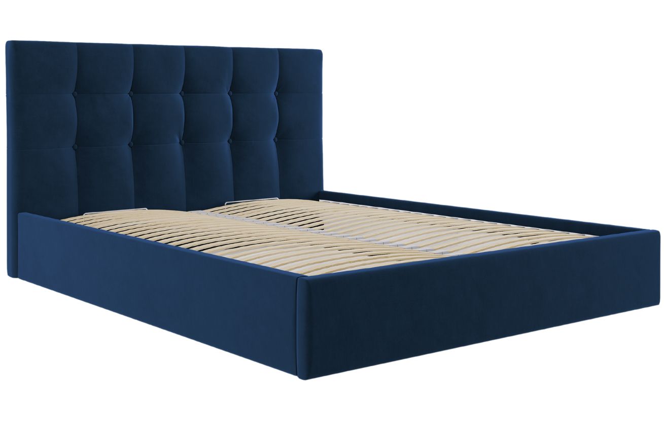 Královsky modrá sametová dvoulůžková postel MICADONI Phaedra 140 x 200 cm Micadoni