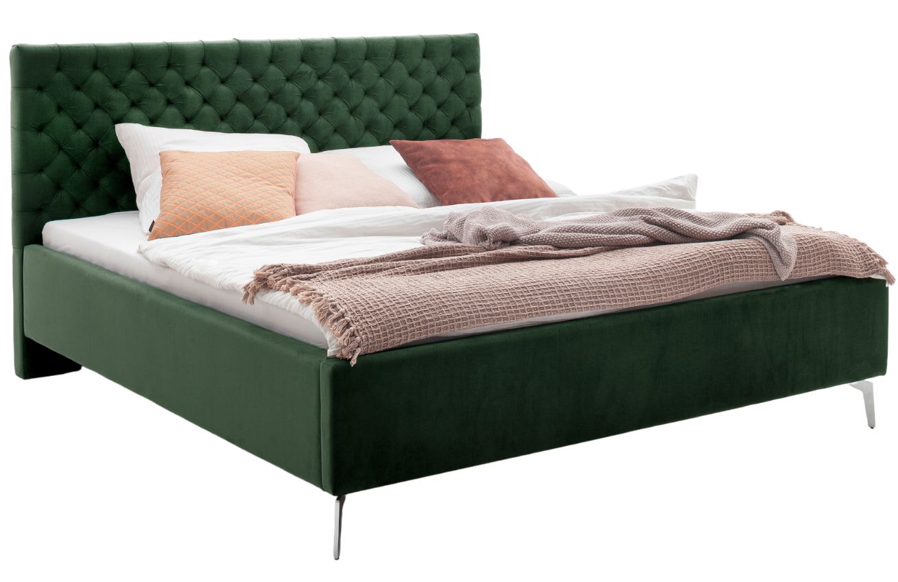 Tmavě zelená sametová dvoulůžková postel Meise Möbel La Maison 160 x 200 cm s chromovanou podnoží Meise Möbel