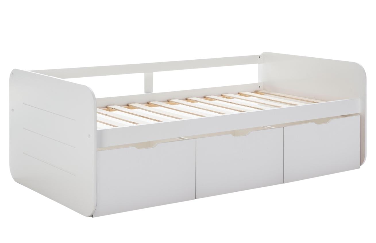 Bílá lakovaná dětská postel Marckeric Abbott 90 x 190 cm se zásuvkami Marckeric